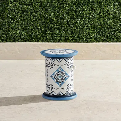 Frontgate Bronte Tile Handpainted Umbrella Table In White