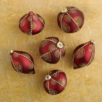 Frontgate Set Of 6 Burgundy Embellished Trimmed Ornaments