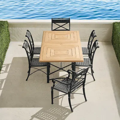 Frontgate Carlisle 7-pc. Teak Top Dining Set In Onyx Aluminum
