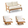 Frontgate Cassara 3-pc. Loveseat Set With Two Swivel Lounge Chairs In Natural Teak