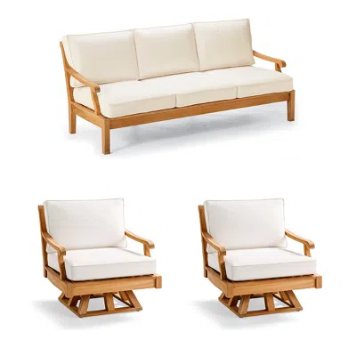 Frontgate Cassara 3-pc. Sofa Set With Two Swivel Lounge Chairs In Natural Teak