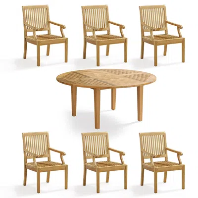 Frontgate Cassara 7-pc. Round Dining Set In Natural Teak