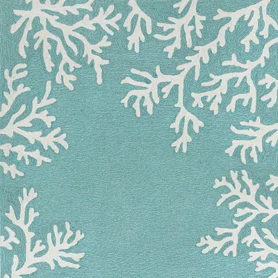 Frontgate Coral Border Indoor/outdoor Rug In Blue