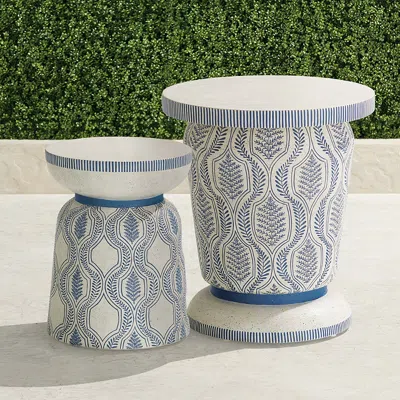 Frontgate Cosenza Handpainted Side Table & Accent Stool In Blue