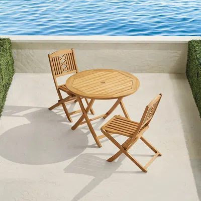 Frontgate Eden 3-pc. Teak Folding Bistro Set In Gold