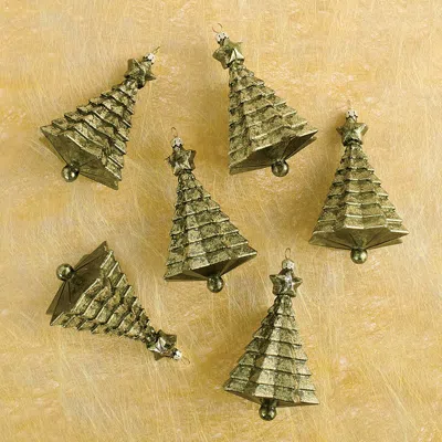 Frontgate Set Of 6 Festive Glitter Christmas Tree Ornaments In Green