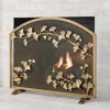 Frontgate Gingko Leaf Mesh Fireplace Screen In Gold
