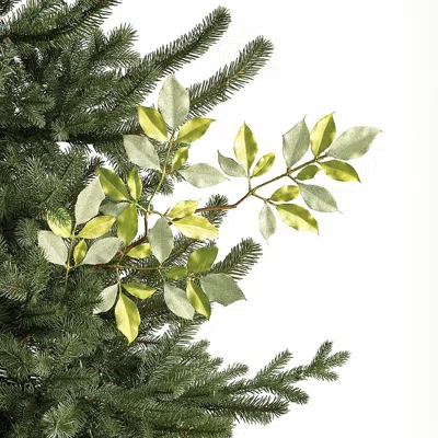 Frontgate Set Of 6 Glitter Ash Leaf Stems In Green