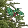 Frontgate Glitter Velvet Holly Berry Stems, Set Of 12 In Green