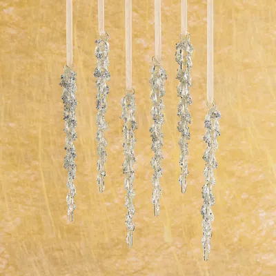 Frontgate Set Of 6 Glittered Crystal Icicles In Metallic