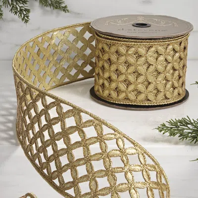 Frontgate Gold Metallic Floral Lattice Ribbon
