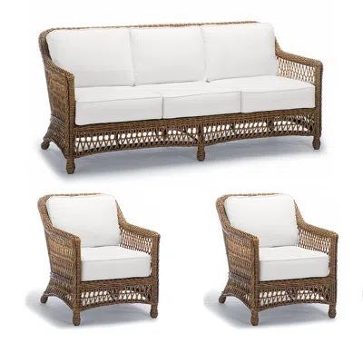 Frontgate Hampton 3-pc. Sofa Set With Two Lounge Chairs In Driftwood Wicker