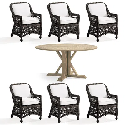 Frontgate Hampton 7-pc. Round Dining Set In Black Walnut Wicker