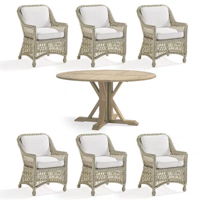 Frontgate Hampton 7-pc. Round Dining Set In Ivory Wicker