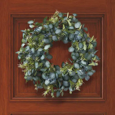 Frontgate Herb Eucalyptus & Blueberry Wreath In Green
