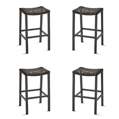 Frontgate Isola 4-pc. Backless Bar Stool In Black Aluminum & Black Walnut Wicker
