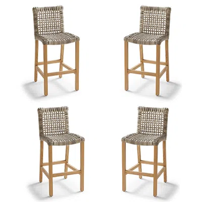 Frontgate Isola 4-pc. Bar Stool In Natural Teak & Driftwood Wicker