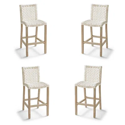 Frontgate Isola 4-pc. Bar Stool In Weathered Teak & Washed White Wicker