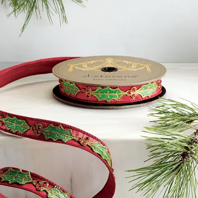 Frontgate Jeweled Holly Metallic Dupioni Ribbon
