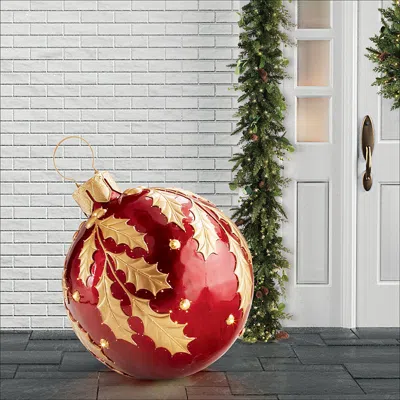 Frontgate Led Holly Leaf Yard Ornament In Multi