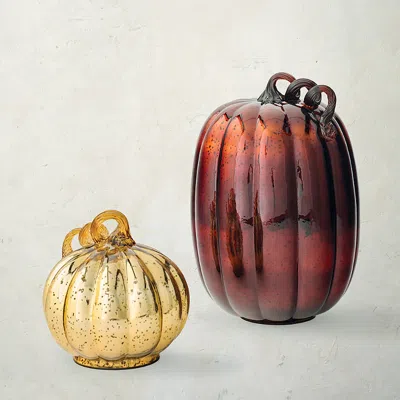 Frontgate Led Mercury Glass Pumpkin In Brown