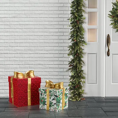 Frontgate Led Mistletoe & Holly Gift Boxes In Multi