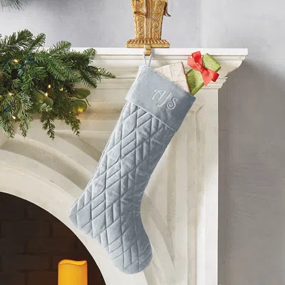 Frontgate Marquette Velvet Stocking In Dusty Blue