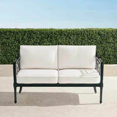 Frontgate Mercier Loveseat With Cushions In Onyx Aluminum In Black