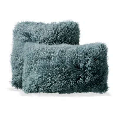 Frontgate Mongolian Fur Decorative Pillow Cover In Blue