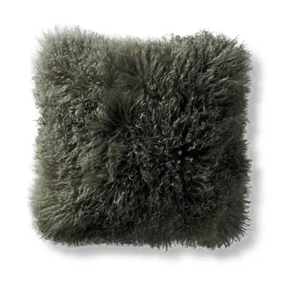 Frontgate Mongolian Fur Square Decorative Pillow Cover In Green