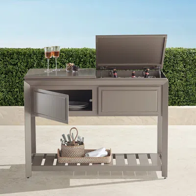 Frontgate Newport Console With Beverage Tub In Champagne Silver Aluminum