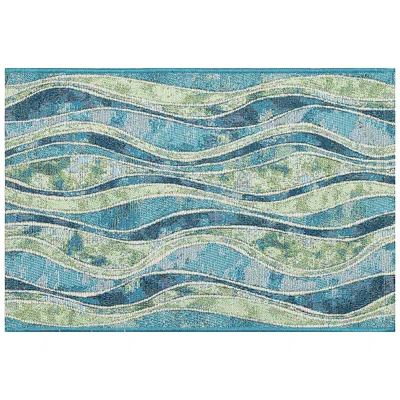 Frontgate Ocean Waves Washable Door Mat In Aqua
