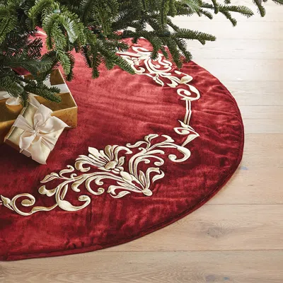 Frontgate Ornate Scroll Embroidered Tree Skirt In Red