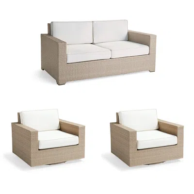 Frontgate Palermo 3-pc. Loveseat Set With Two Swivel Lounge Chairs In Dove Wicker