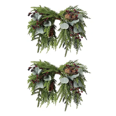 Frontgate Peony And Pine Cone Sconce Swags, Set Of Two In Green