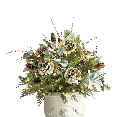 Frontgate Peony And Pine Cone Urn Filler In Green