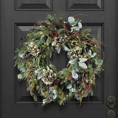 Frontgate Peony And Pine Cone Wreath In Green