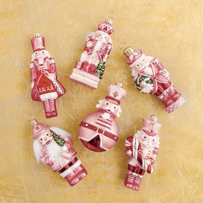 Frontgate Set Of 6 Pink Collectible Nutcracker Ornaments