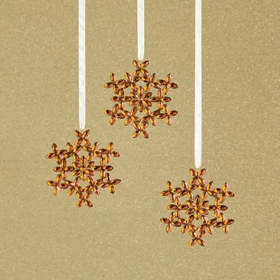 Frontgate Plated Jewelry Snowflake Ornaments, Set Of Three In Orange