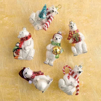 Frontgate Set Of 6 Polar Bear Collectible Ornaments In Blue