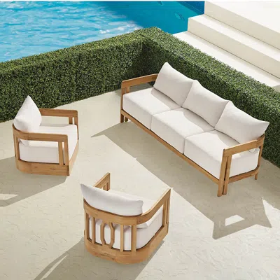 Frontgate Porticello 3-pc. Sofa Set With Two Swivel Lounge Chairs In Natural Teak In Brown