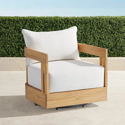 Frontgate Porticello Swivel Lounge Chair With Cushions In Natural Teak