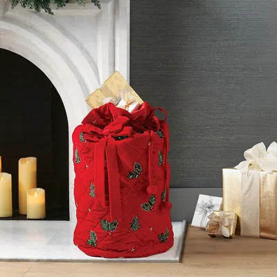 Frontgate Quilted Holly Berry Santa Bag