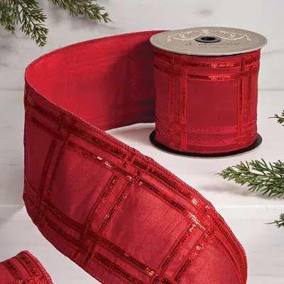 Frontgate Red Sequin Plaid Embroidered Ribbon