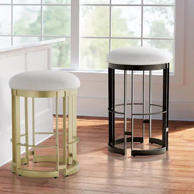 Frontgate Rhen Backless Bar & Counter Stool In Champagne,performance Linen Ivory Bar Stool