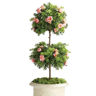 Frontgate Rose Boxwood Doube Ball Topiary In White