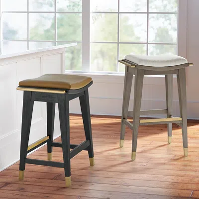 Frontgate Sawyer Bar & Counter Stool In Canyon Gray,performance Linen Ivory Bar Stool