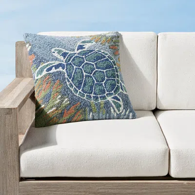 Frontgate Sea Turtle Tufted Indoor/outdoor Pillow In Blue