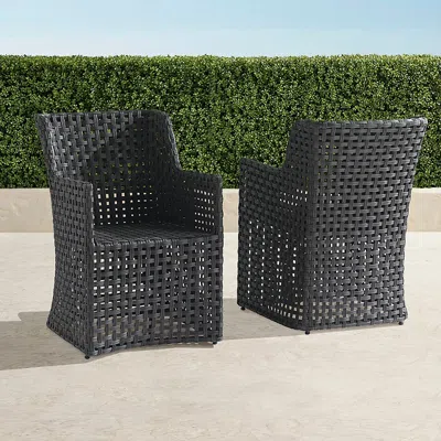 Frontgate Set Of 2 Bowman Dining Arm Chairs In Graphite Wicker In Black