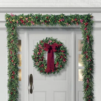 Frontgate Set Of 2 Boxwood And Berry Greenery Collection